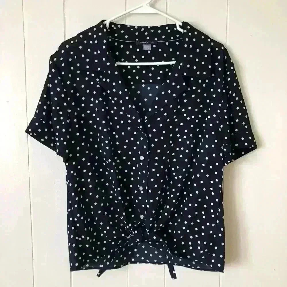 Tommy Hilfiger Button Down Polka Dot Printed Polyester Shirt Blouse Size M